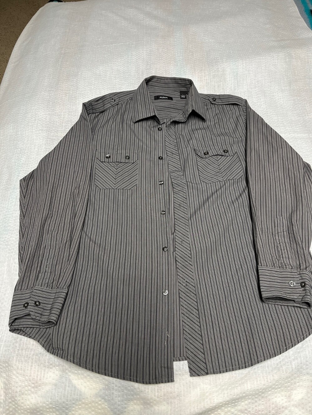 Men's Alfani shirt long sleeve large black and gray shoulder epaulets